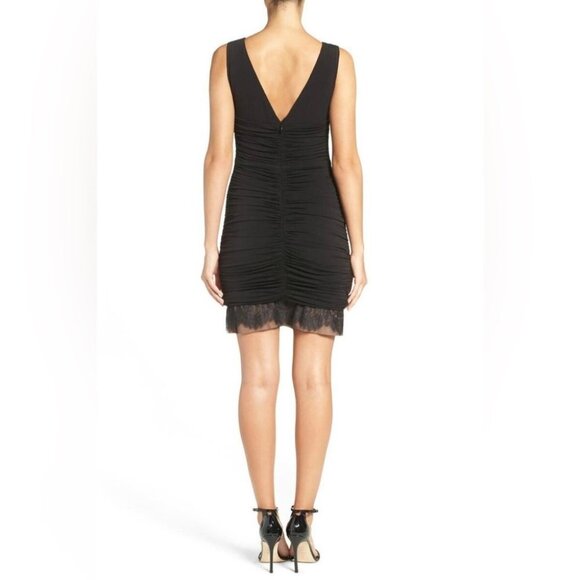 BCBGMaxAzria Black Renay Lace-Blocked Ruched Mini Bodycon Dress size 4 - Picture 3 of 16